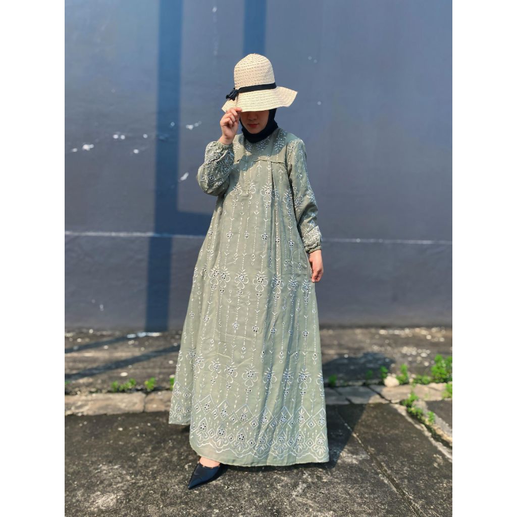 idolaku katun bolong bordir terbaru/gamis wanita katun bordir bolong full furing terbaru cod