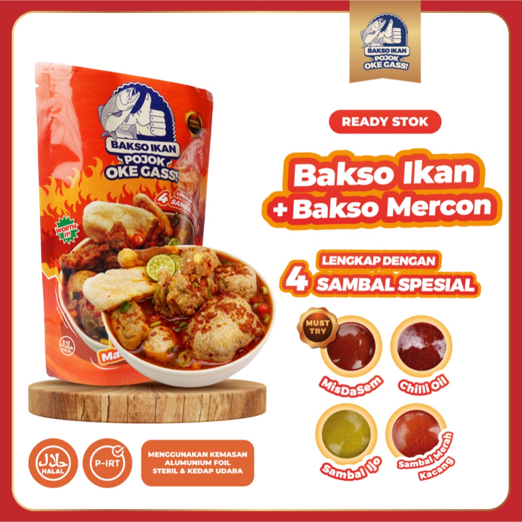 

Bakso Ikan Jumbo + Bakso Mercon + Cuanki (Lengkap dengan 4 Sambal Spesial)
