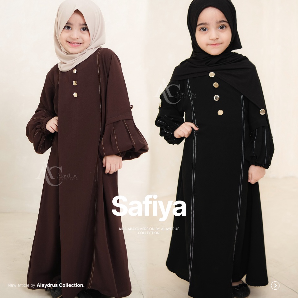 Alaydrus Collection Safiya Abaya kids Hitam Turkey Gamis Syari Muslimah Bahan Jetblack Hitam Kombina