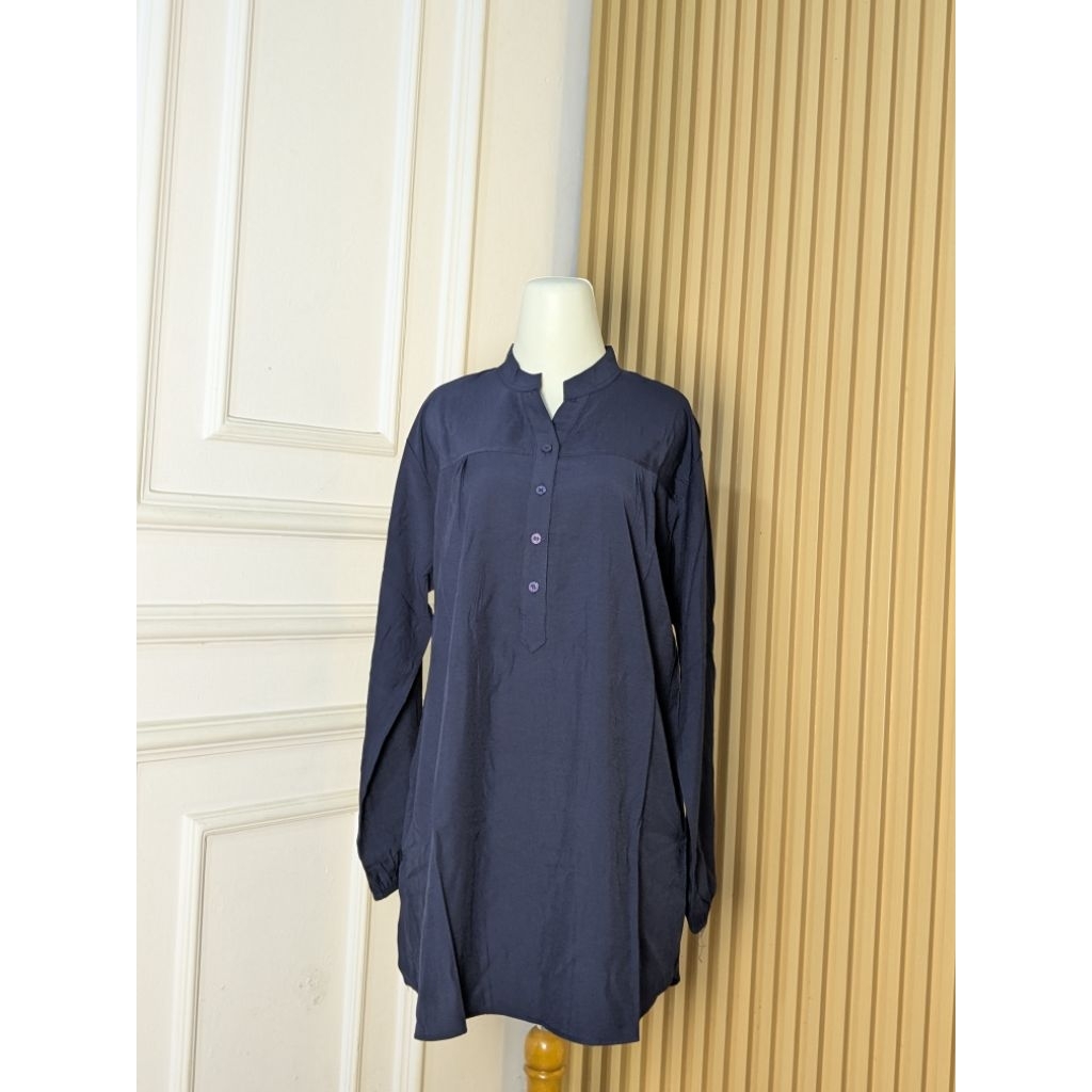 Blus Atasan Wanita Blouse Katun Viscose Kemeja Wanita Navy | Kemeja Lengan Panjang Warna Navy Biru D