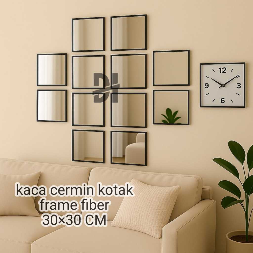Cermin Dinding Kotak 30x30 cm - Cermin Hias Minimalis Aesthetic | Kaca Tempel Elegan