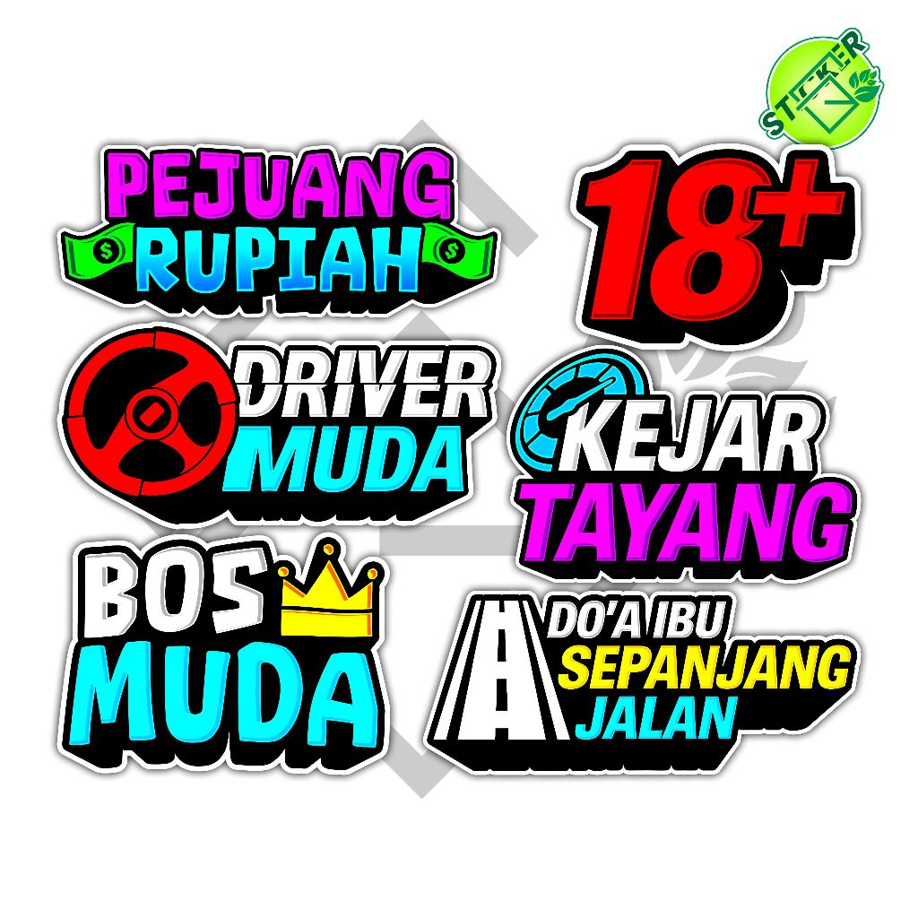 

STIKER PACK HOLOGRAM PELANGI PEJUANG RUPIAH DRIVER MUDA KEJAR TAYANG BOS MUDA DOA IBU SEPANJANG JALAN ISI 6 STIKER TRUK STIKER DRIVER