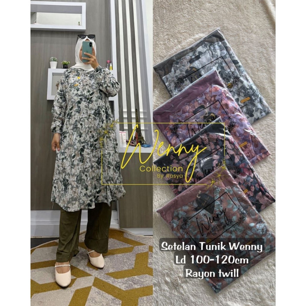 SETELAN LONG TUNIK/SETLONG RAYON TWILL MOTIF DAUN
