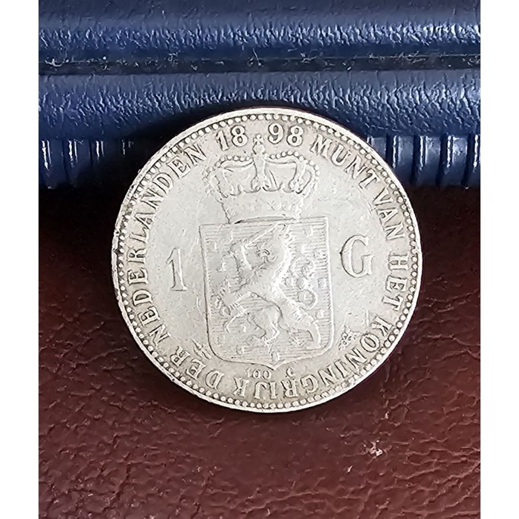 koin kuno, koin perak 1 gulden Wilhelmina Crown tahun 1898
