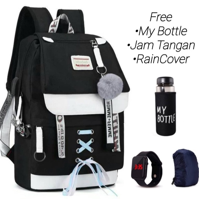 Free Botol Tas ransel sekolah laki laki perempuan sd smp muat banyak Tas Polos Anak Perempuan Sd  Ba