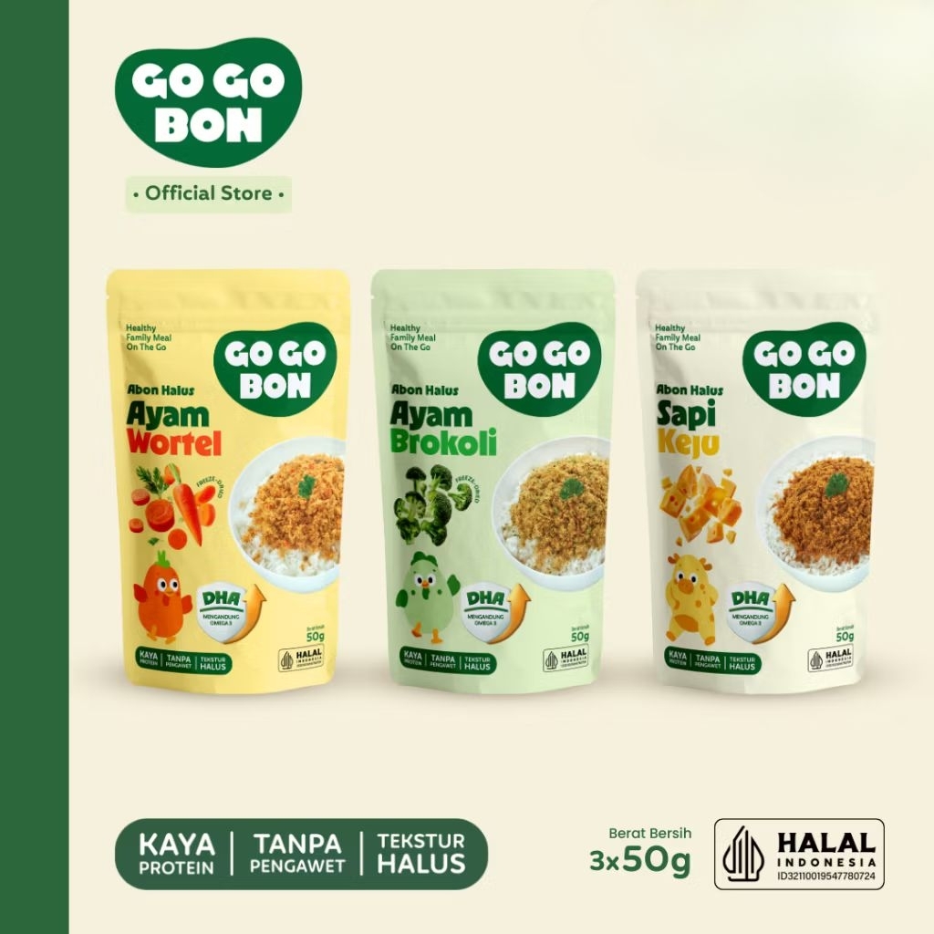

GOGOBON Abon Halus Premium - Abon Ayam Brokoli - Ayam Wortel - Sapi Keju - Abon Mpasi Tinggi DHA, Protein, dan Kalsium - Mpasi Bayi