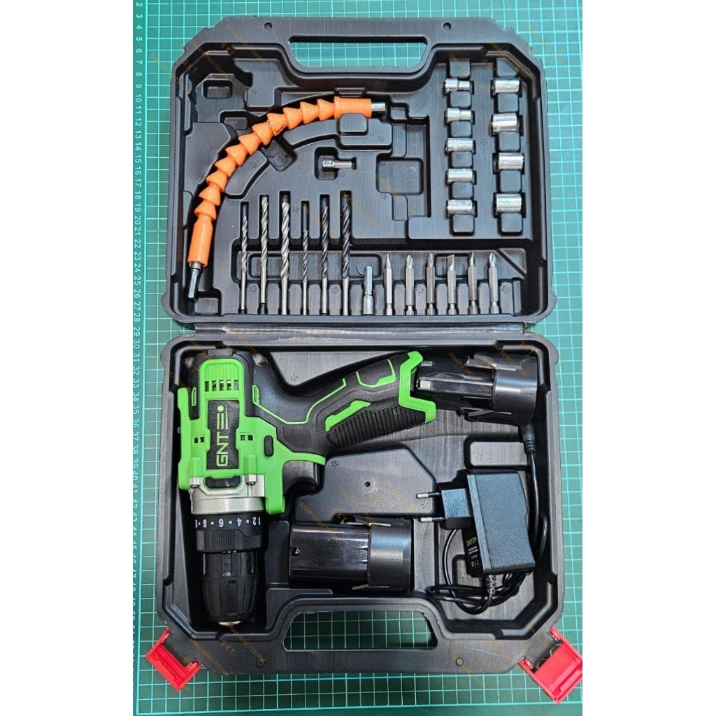 GNT Mesin Bor Baterai Cordless Drill 12V GNT  / Bor cas 2 Baterai Green / Mesin Bor Charge 12V