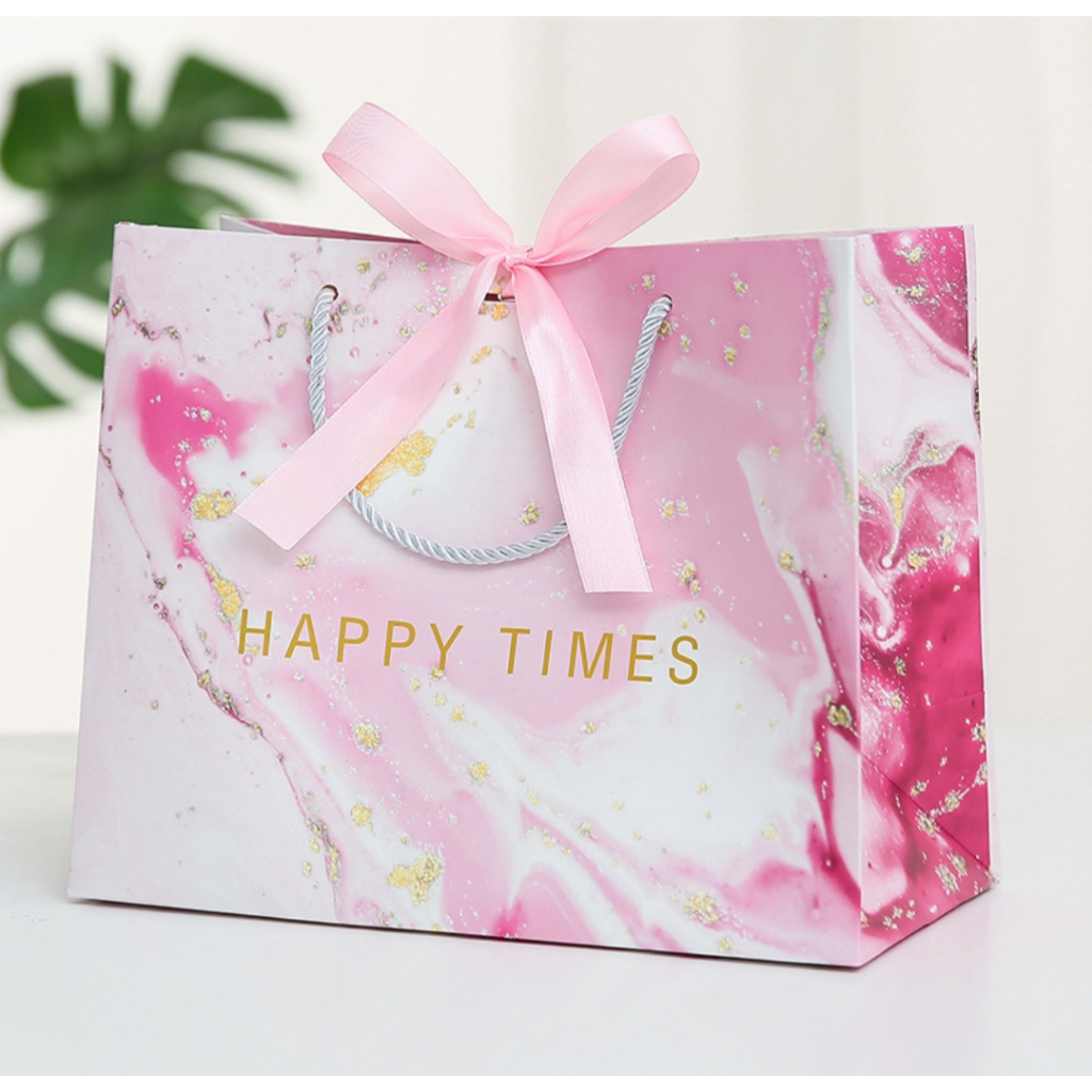 

GIFT BAG HAPPY TIMES OCEAN PINK BLUE PITA TAS GOODIE BAG KADO BIRTHDAY HAMPERS PAPERBAG WEDDING