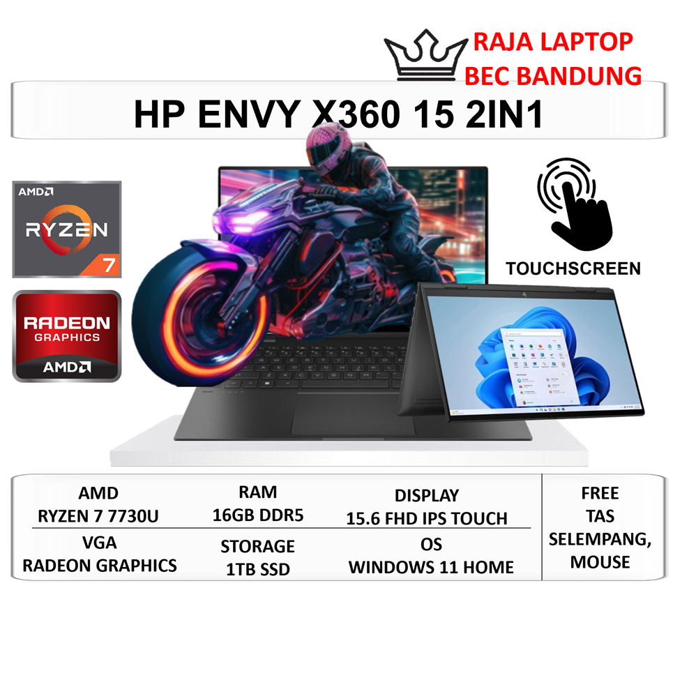 Laptop Touchscreen HP Envy x360 15 Amd Ryzen 7 7730 16GB 1TB SSD 15" FHD Touch Windows 11