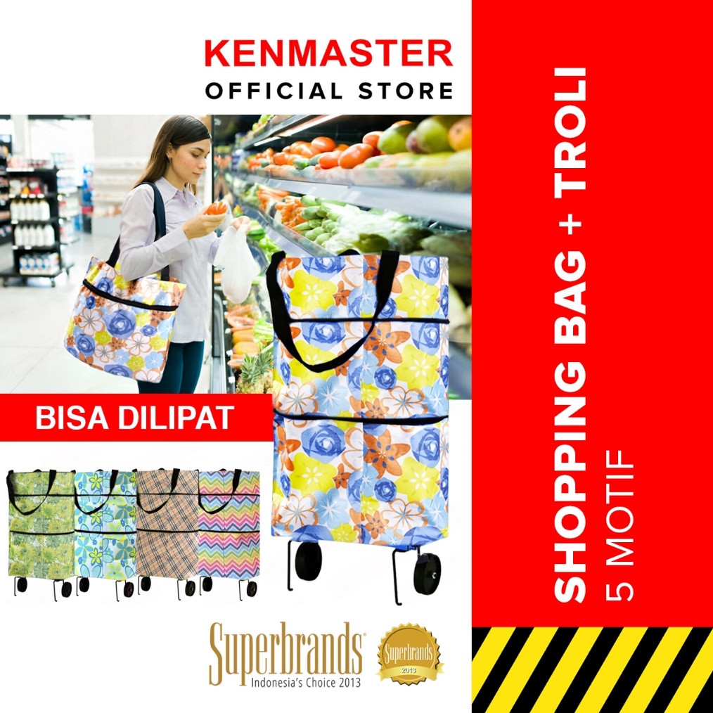 KODE O1V Tas Belanja Lipat Roda Serbaguna NM18  Troli Shopping Bag  MOTIF RANDOM  OL23