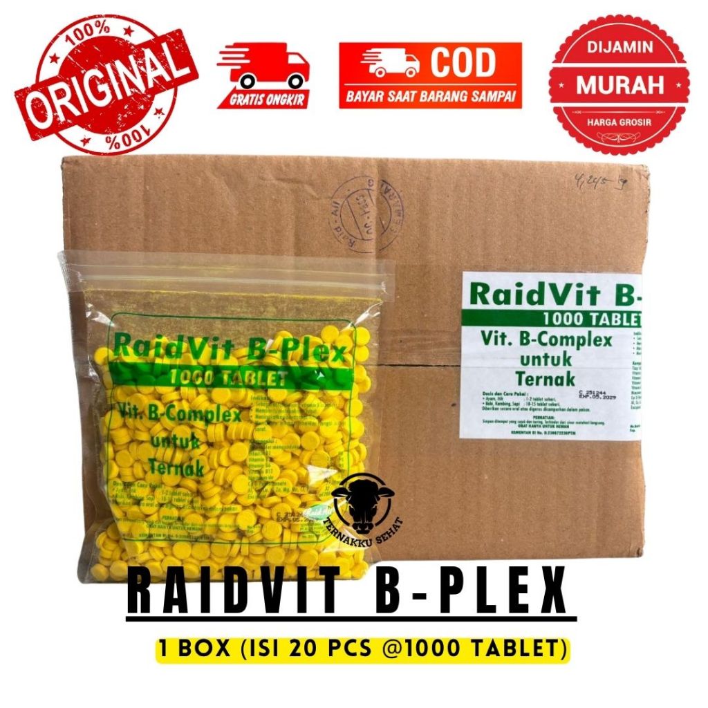 RAIDVIT B-Plex 1 DUS (ISI 20 PCS @1000 Tablet) - Raid All - Vitamin B Complex, B Komplek Ternak