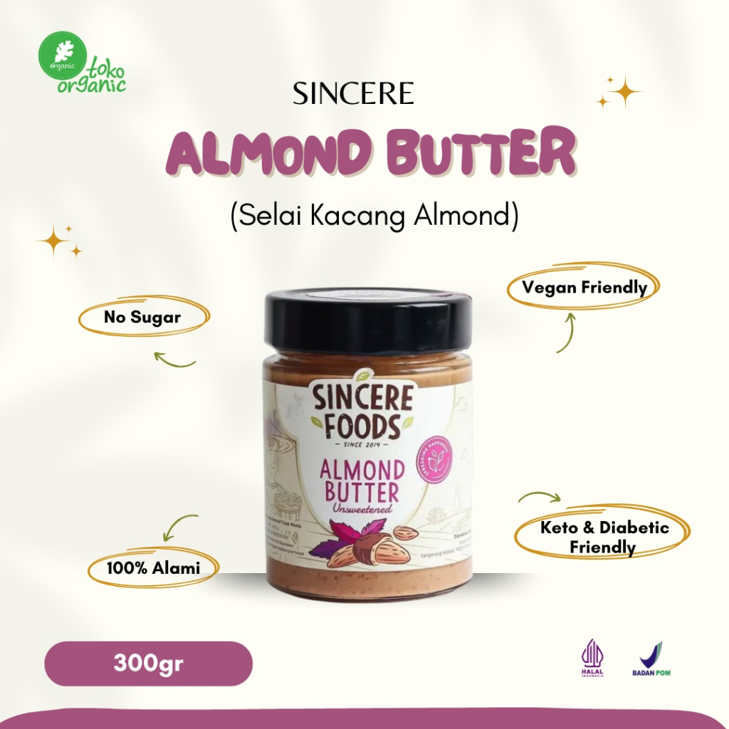 

Classica2106 Sincere Unsweetend Almond Butter (300Gr) Selai Kacang Almond Original Tidak Manis,
