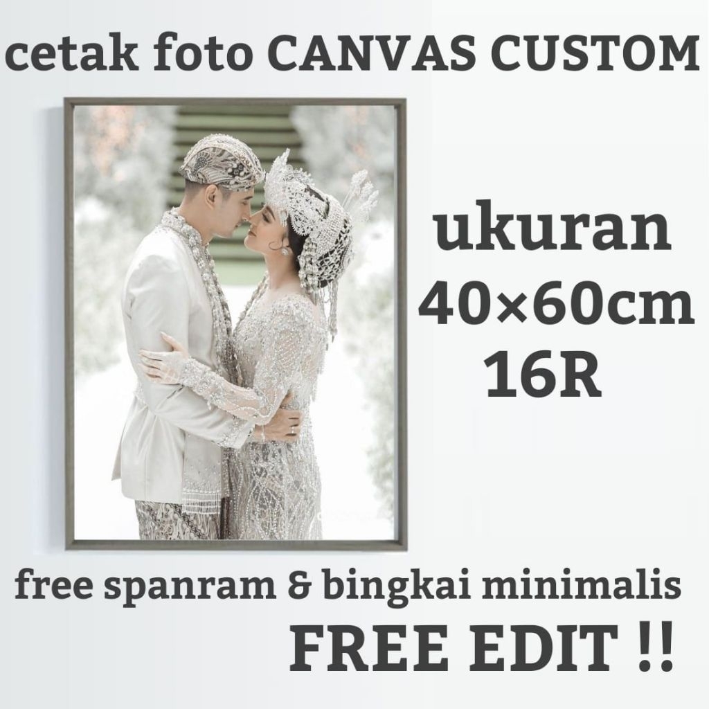 cetak foto media canvas ukuran 40×60cm 16R + bingkai/frame