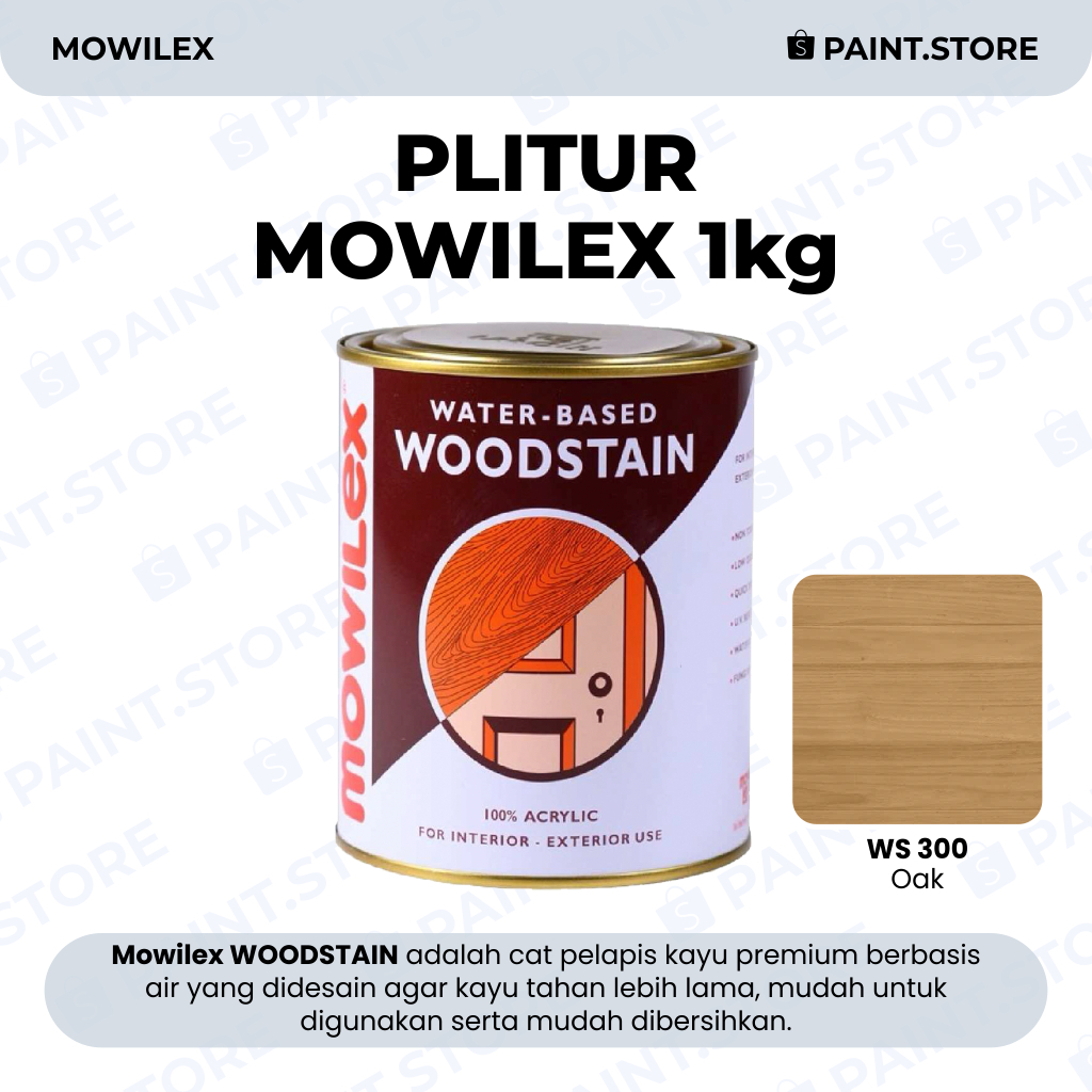 Mowilex Woodstain Pelitur Cat Kayu 1 Liter / Mowilex Woodstain / WS 300 OAK
