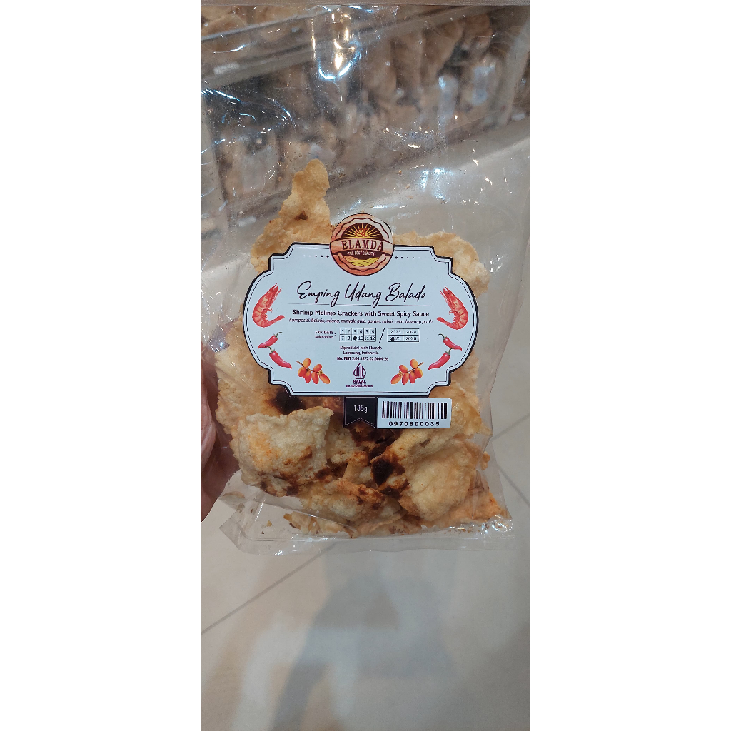 

Emping Melinjo Udang Balado Elamda berat 185 Gram