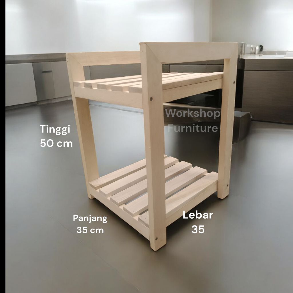 rak kayu minimalis meja dispenser
