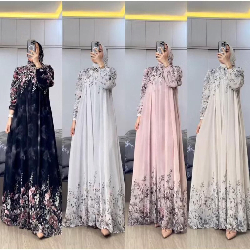 MAHALINI GAMIS SET HIJAB CERUTY BABYDOLL SYAR’I MEWAH ELEGAN