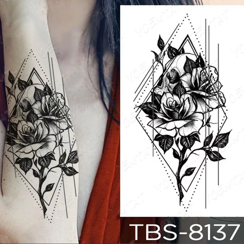 ZARIL77- Tatto temporer TBS 8137 MAWAR BLACK WHITE SIZE 19x12 TAHAN LAMA