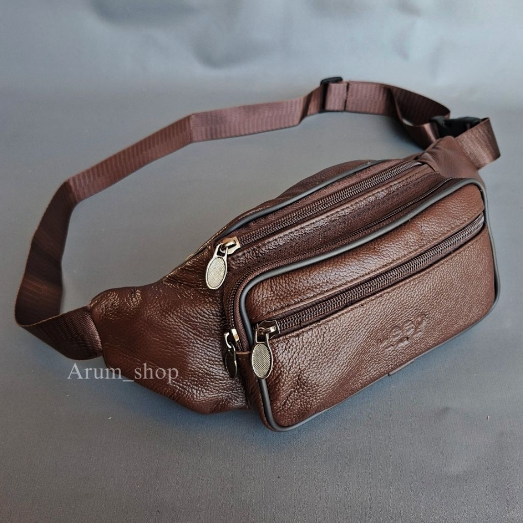 Tas Pinggang kulit sapi tas pria selempang simple 4 kantong resleting bisa cek dulu bosqu