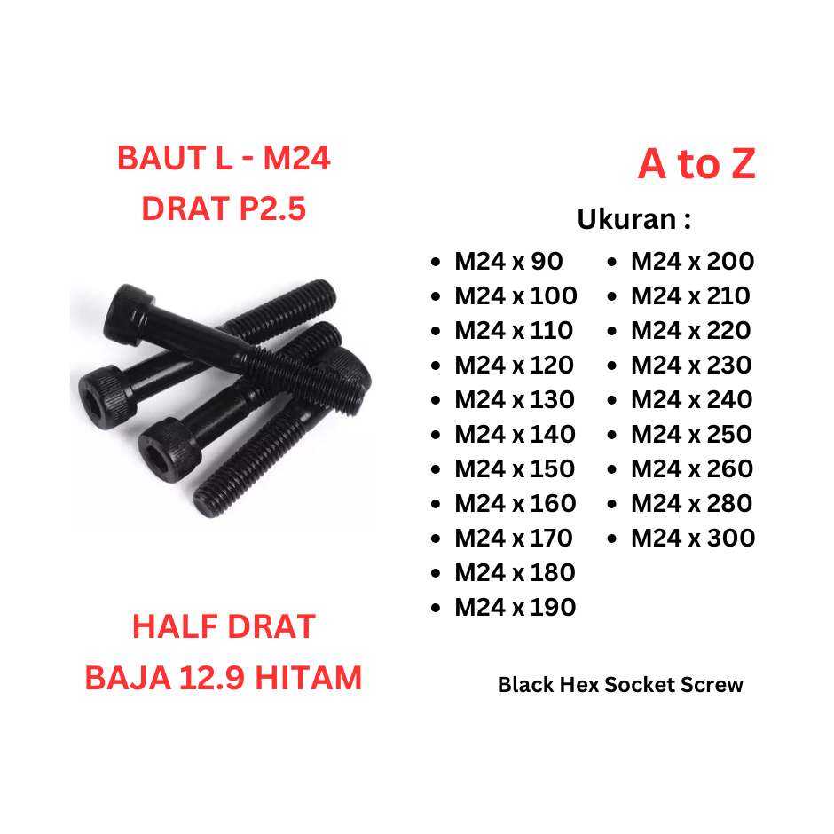 Baut L Baja 12.9 - M24 x 90 / 100 / 110 / 120 / 130 / 140 / 150 / 160 / 170 / 180 / 190 / 200 / 210 