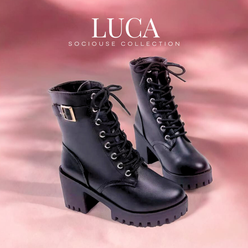 Sociouse Luca Sepatu Boots Heels Hitam Wanita Platform Korean Style - Sepatu Boots Fashion Konser Co