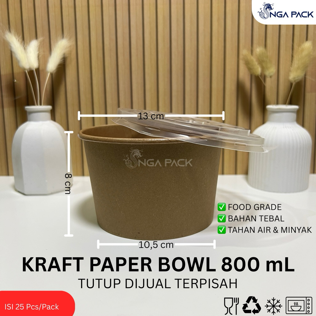 Paper Bowl Coklat / Kraft Paper Bowl 800 mL 25 Pcs
