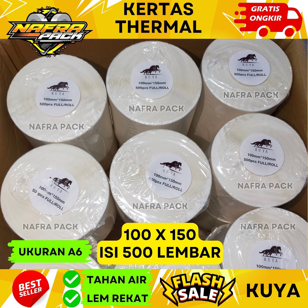 

Kertas Thermal Sticker/Label Sticker Thermal 100x150 mm Barcode uk A6 murah