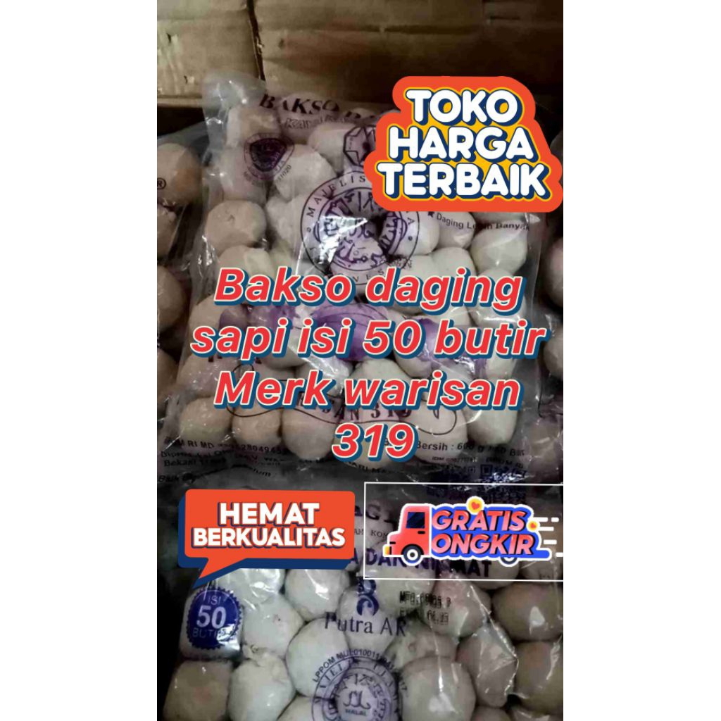 

Bakso daging sapi BMS ungu Warisan 319 isi 50 Butir Frozen Food makanan