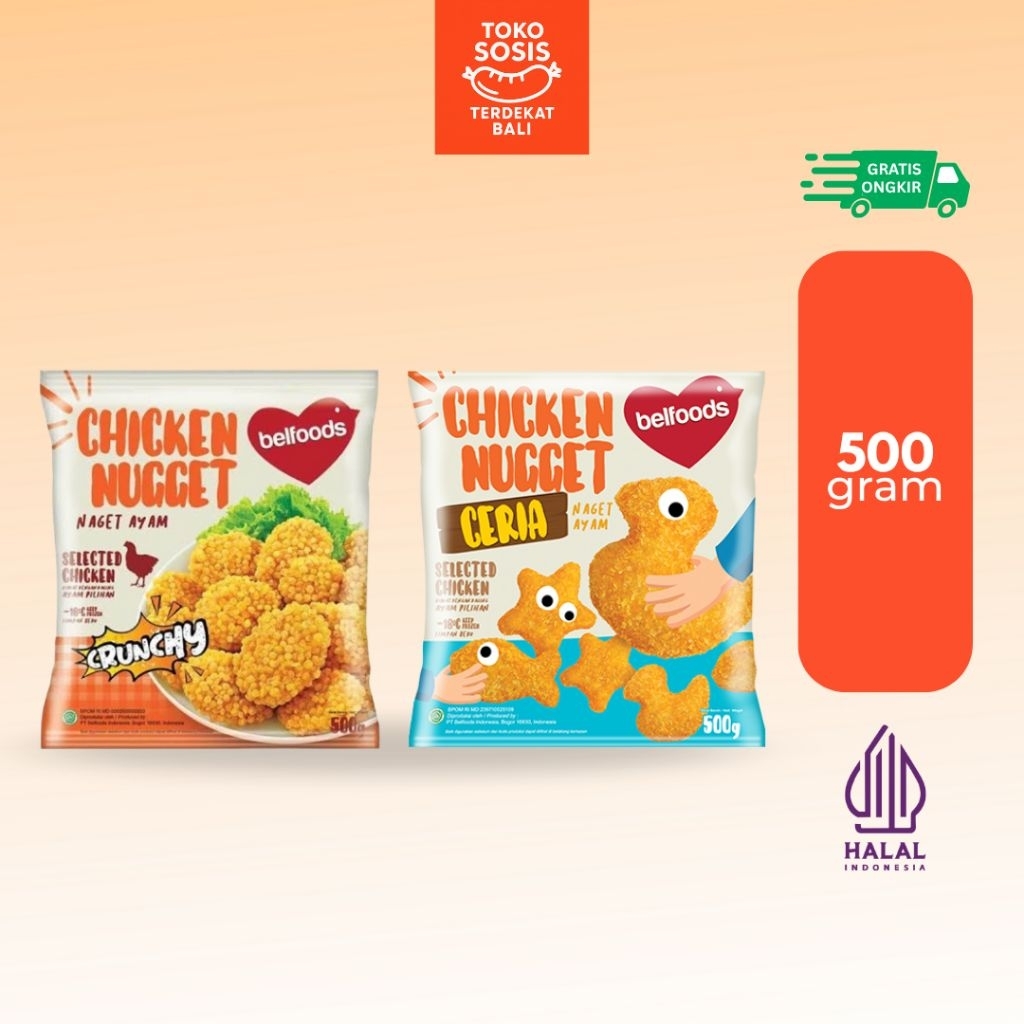 

Belfoods Chicken Nugget Ceria Crunchy Naget Ayam 500 gram