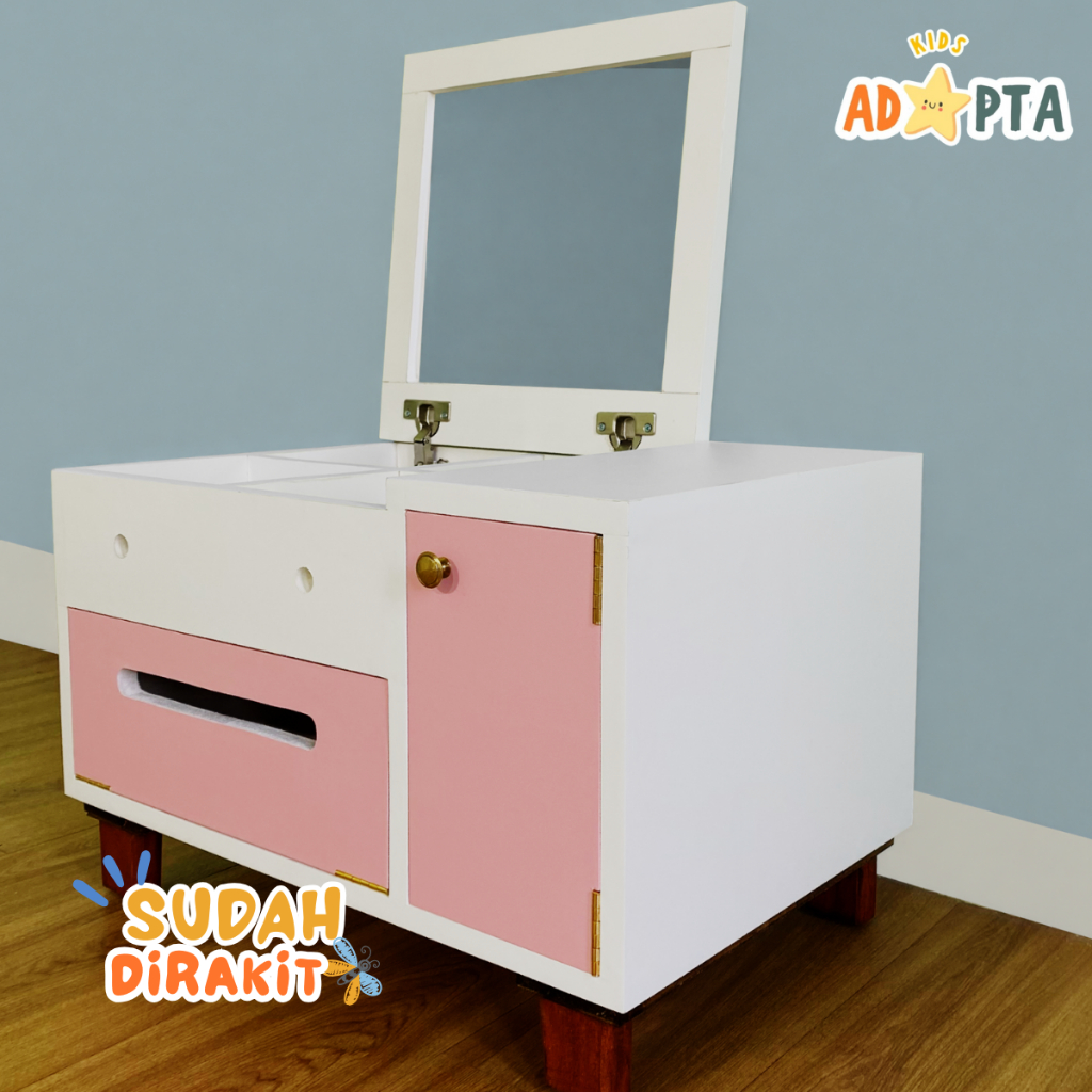 Adapta-  Meja Rias Lesehan  Meja Rias Pink Aesthetic - Meja Rias Anak Perempuan - LESI SINGLE-E8