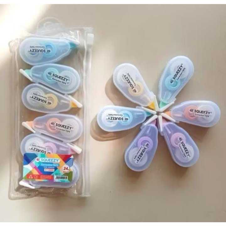 

( 1 PACK ) GROSIR Tip Ex Pita Mini SQUEEZY CT-SQ05 Pastel Colors Correction Tape 5mm x 4M Kecil Murah Berkualitas | 1 PACK ISI 6 BIJI