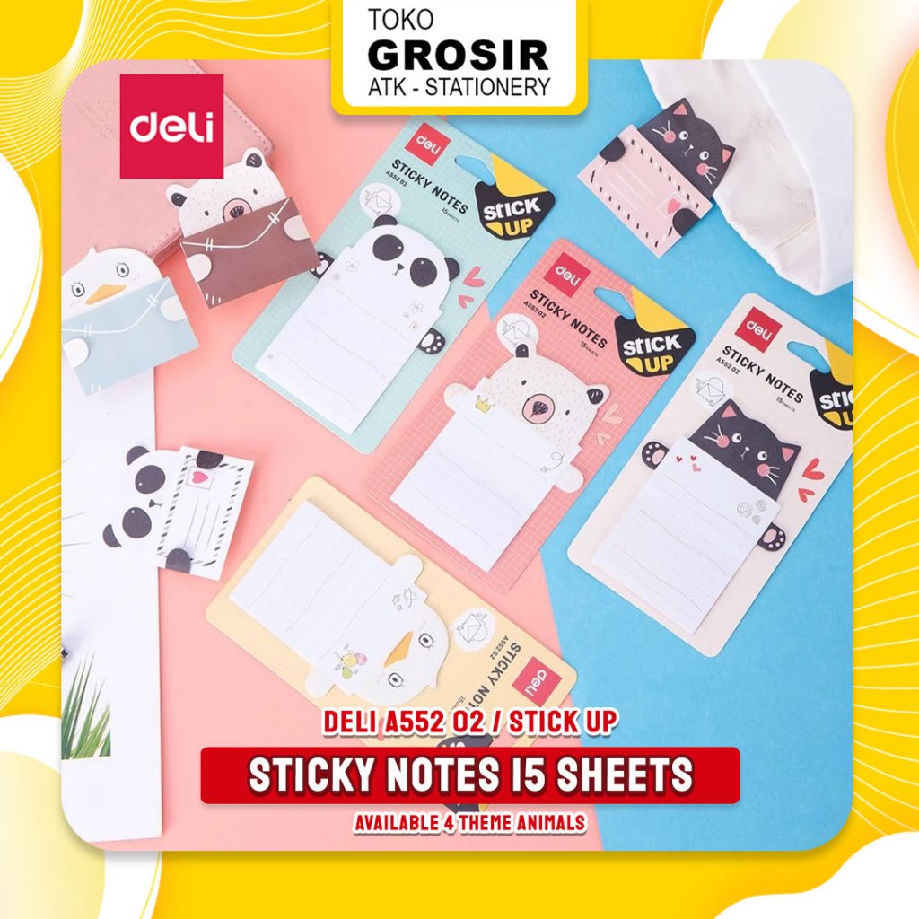

Deli STICKY NOTES A552 Memo Tempel Fancy isi 15 sheets / EA55202 Stick Up Karakter Hewan Lucu