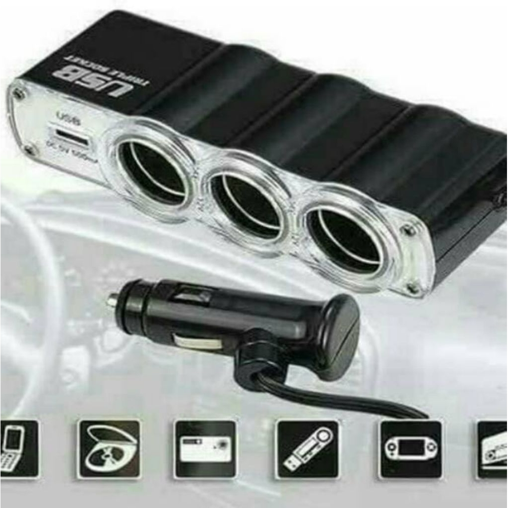 Car Charger Splitter yang memiliki 3 socket lighter