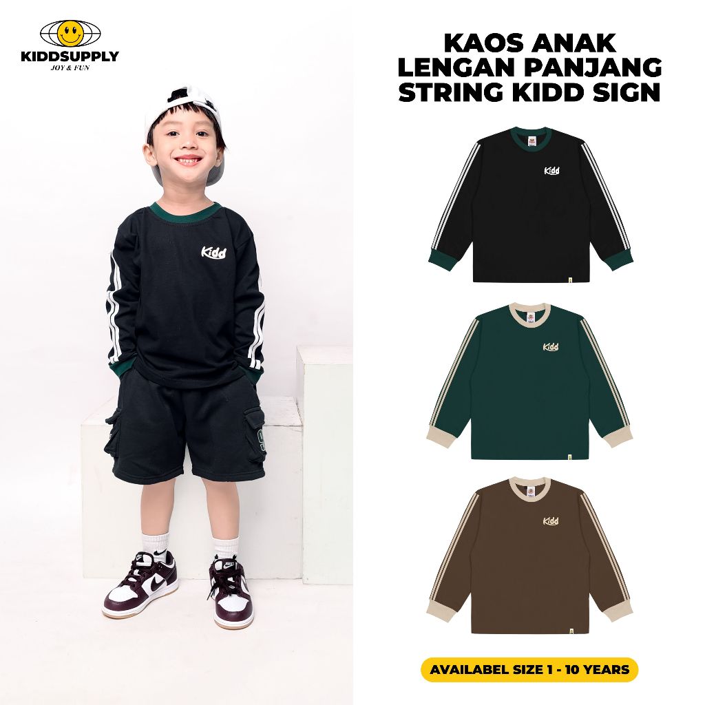 Kiddsupply Kaos Anak Lengan Panjang & Oneset String KIDD Sign l Longsleeve Anak I Baju Anak Unisex I