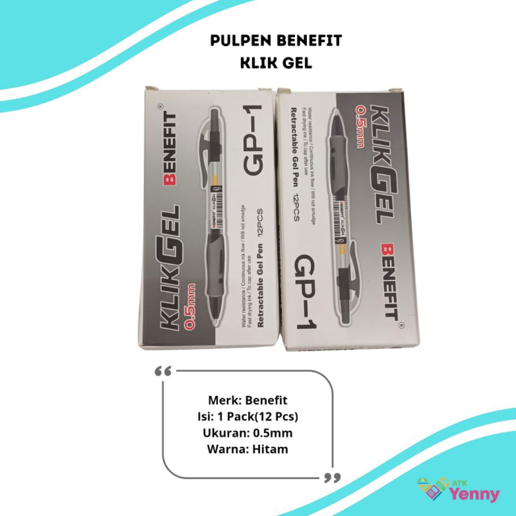 

Pulpen Benefit Klik Gel / 1 Pack Pen Gel Klik 0.5mm Hitam - 1 Pack (12 Pcs)