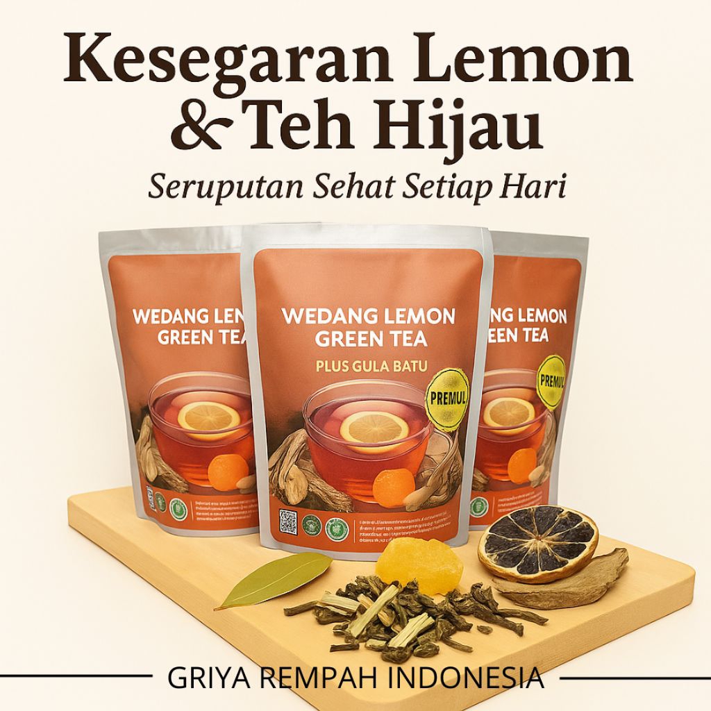 

WEDANG LEMON GREEN TEA + Gula Batu – Minuman Herbal Teh Hijau Lemon Rempah Sereh Kayu Manis – Penghangat & Penyegar Alami