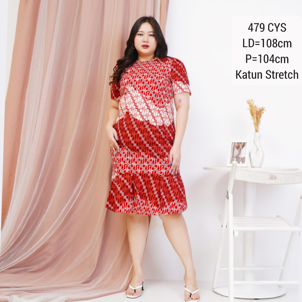 BIGSIZE DRESS LORENZA BATIK 479 JUMBO XXL TERUSAN KERJA KANTOR WANITA MURAH BAJU FASHION CEWEK