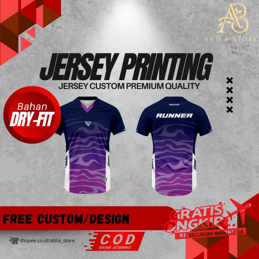 Kaos Baju Jersey Olahraga Runner/Lari  Full Printing Bebas Custom Bahan Dry-Fit Premium Puma Cocok U