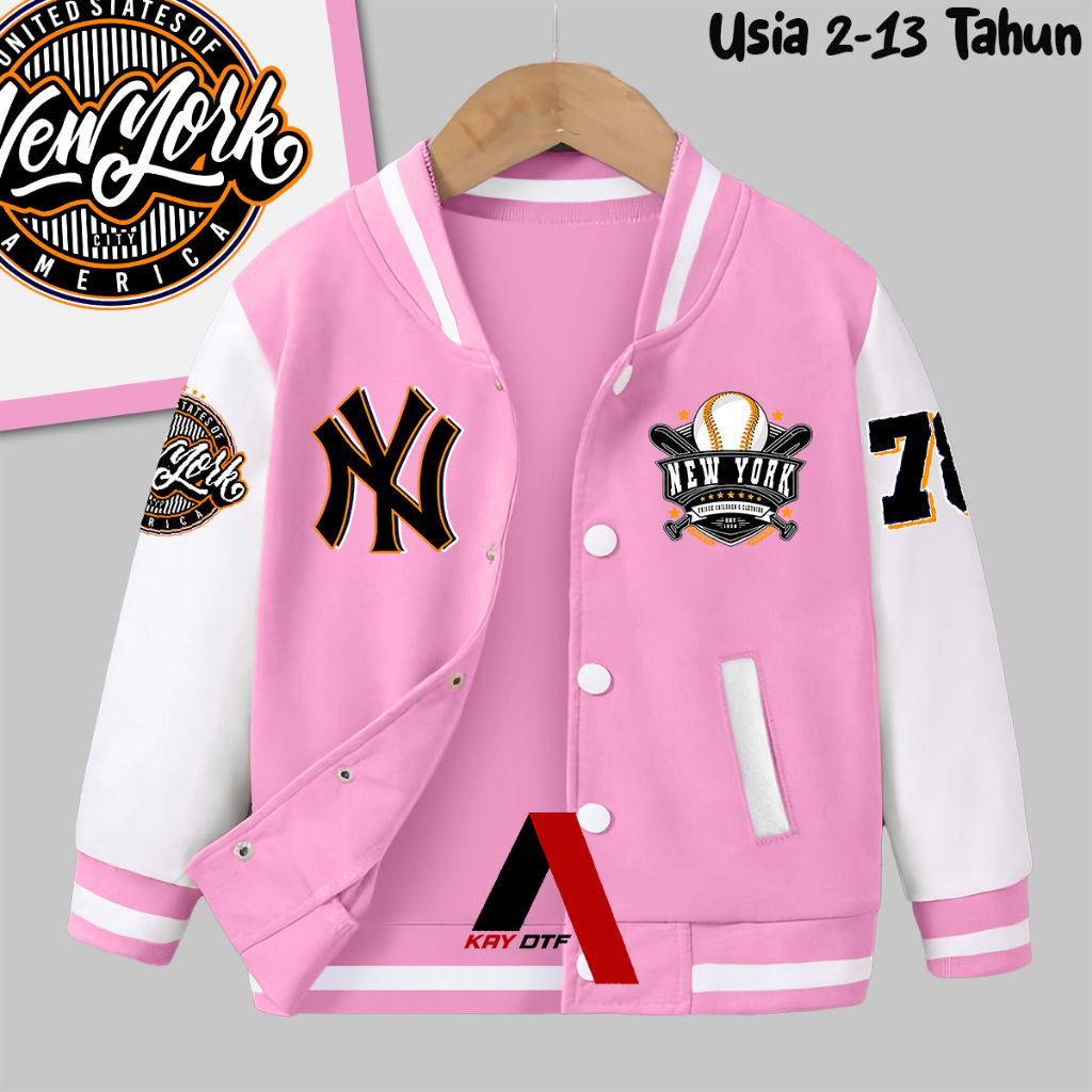 Gratis Ongkir Jaket Varsity Anak Logo Ny Baseball Laki Laki Perempuan Usia 2 - 13 Tahun Jacket