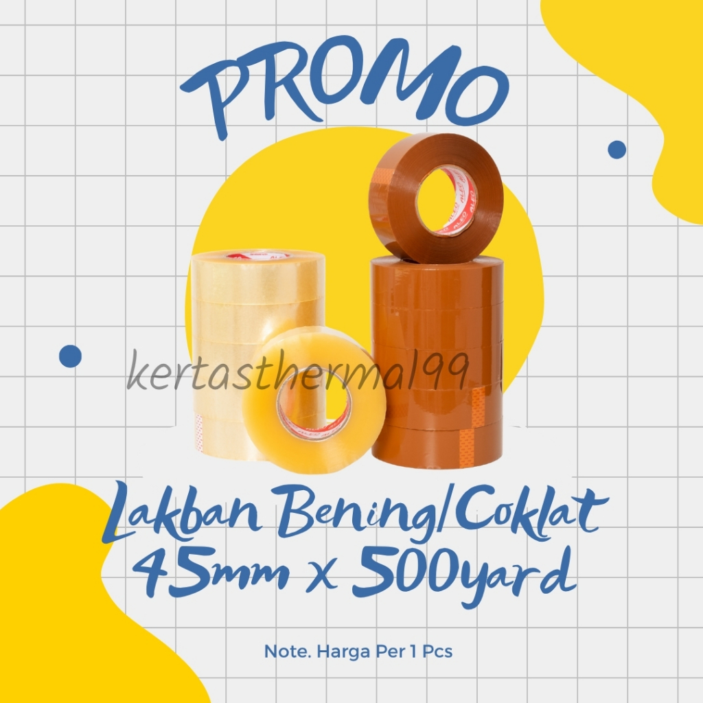 

Lakban Bening 45mm x 500 Yard - Lakban Coklat 45mm x 500 Yard JUMBO ALEO / Lakban Bening 500 Yard