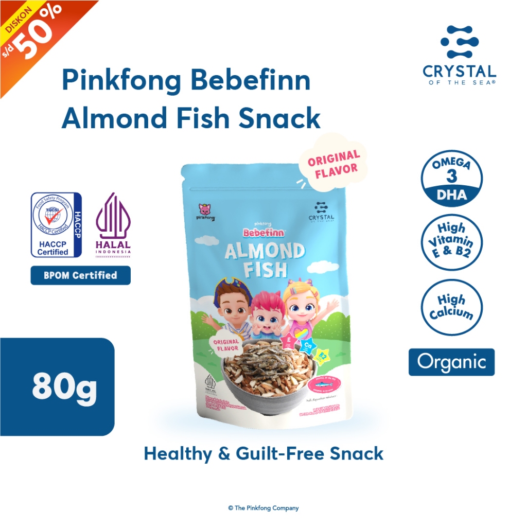 

Crystal of the Sea | Pinkfong Bebefinn Almond Fish Snack Original (80GR) / Ikan Teri Jengki Kacang Almond Premium - Cemilan MPASI NON MSG