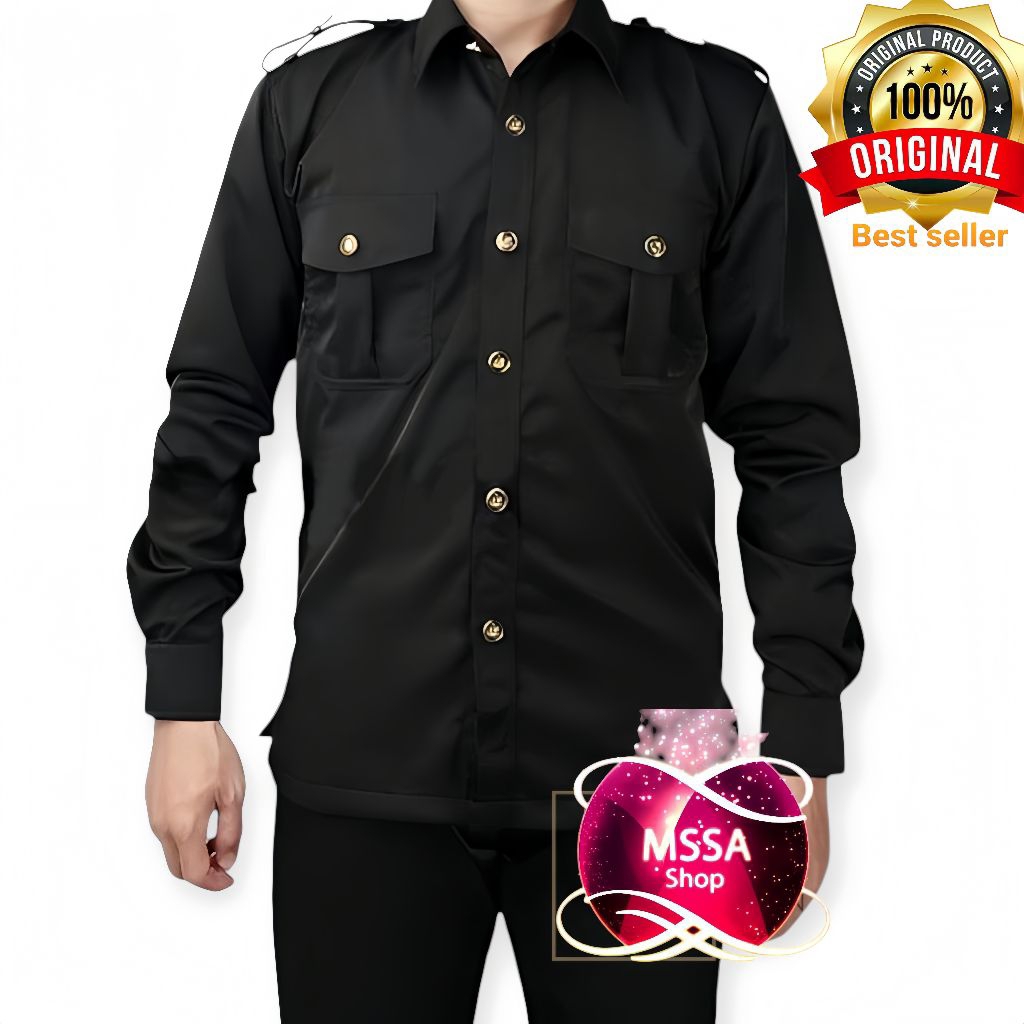 1 stel baju safari security seragam safari hitam terbaru sragam satpam sopir driver warna hitam baha