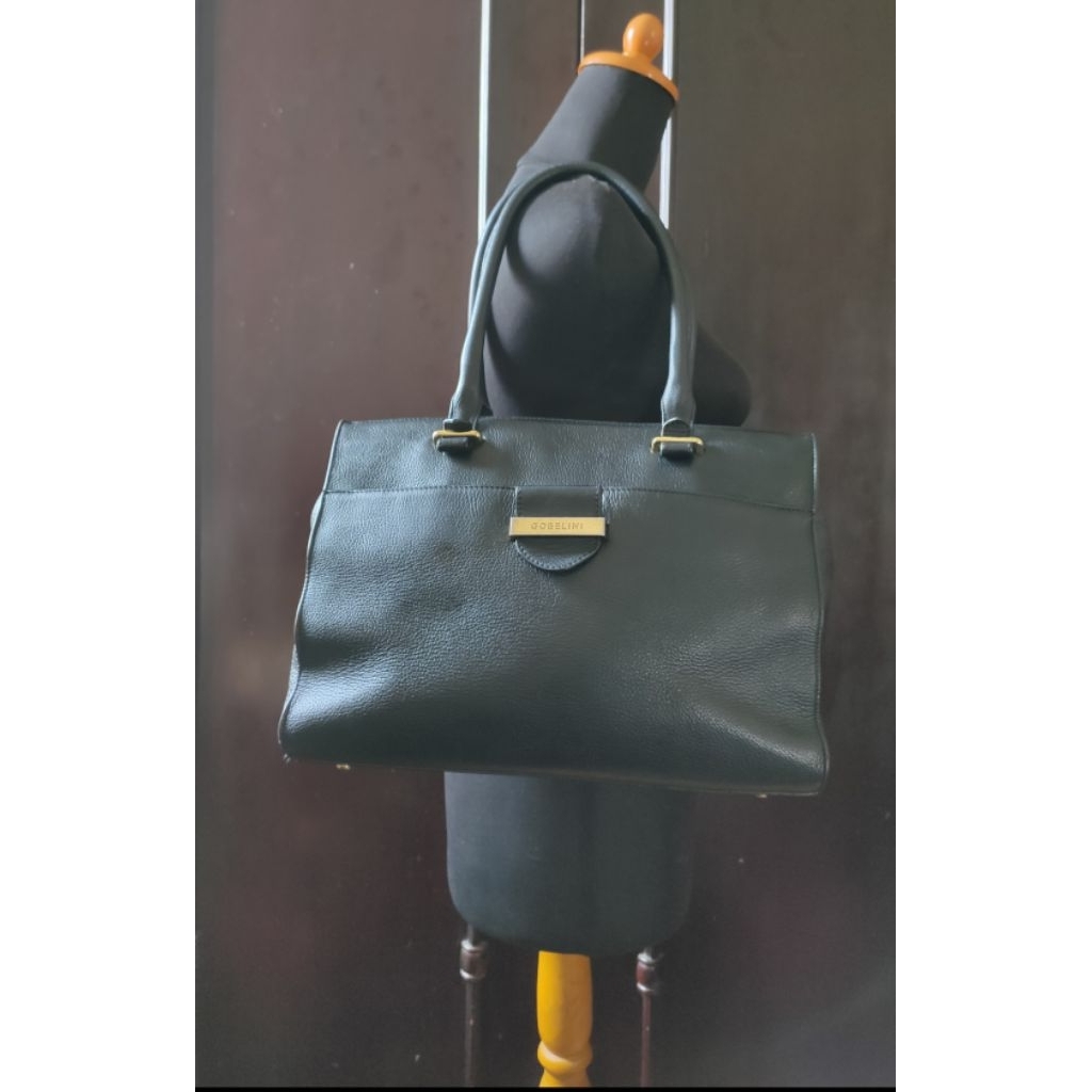 Tote Bag / Tas Tote / Handbag Long Handle Kulit Asli Brand Gobelini Firenze Black Genuine Leather Pr