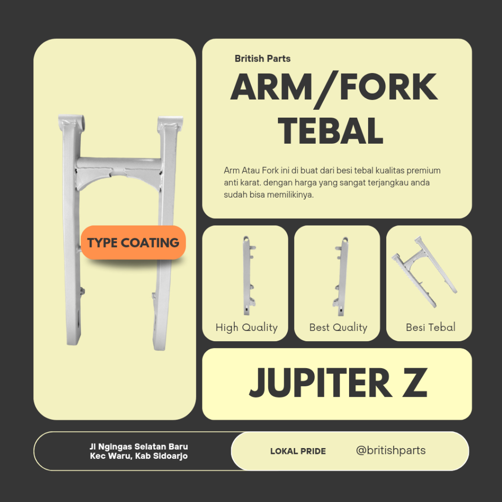 ARM FORK TEBAL YAMAHA JUPITER Z BURHAN TYPE COATING & CROME TEBAL
