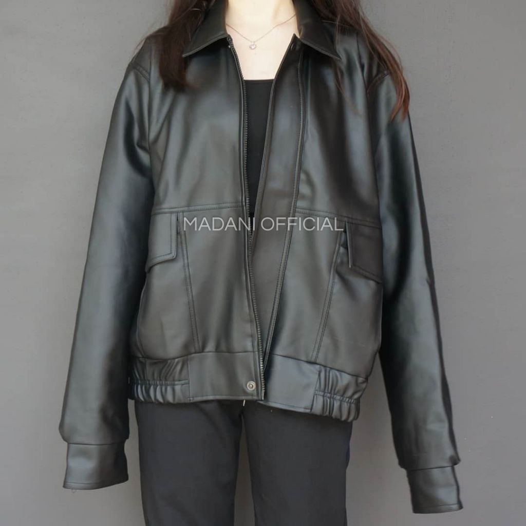 MDN x LULAC - Jaket Kulit Oversize Big Size Wanita Women Leather Jacket Unisex Trench Premium Origin