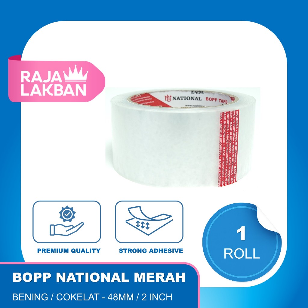 

Lakban Plakban Nachi BOPP OPP National Core Merah 2 inch 48mm 100 Yard Bening & Coklat- Roll