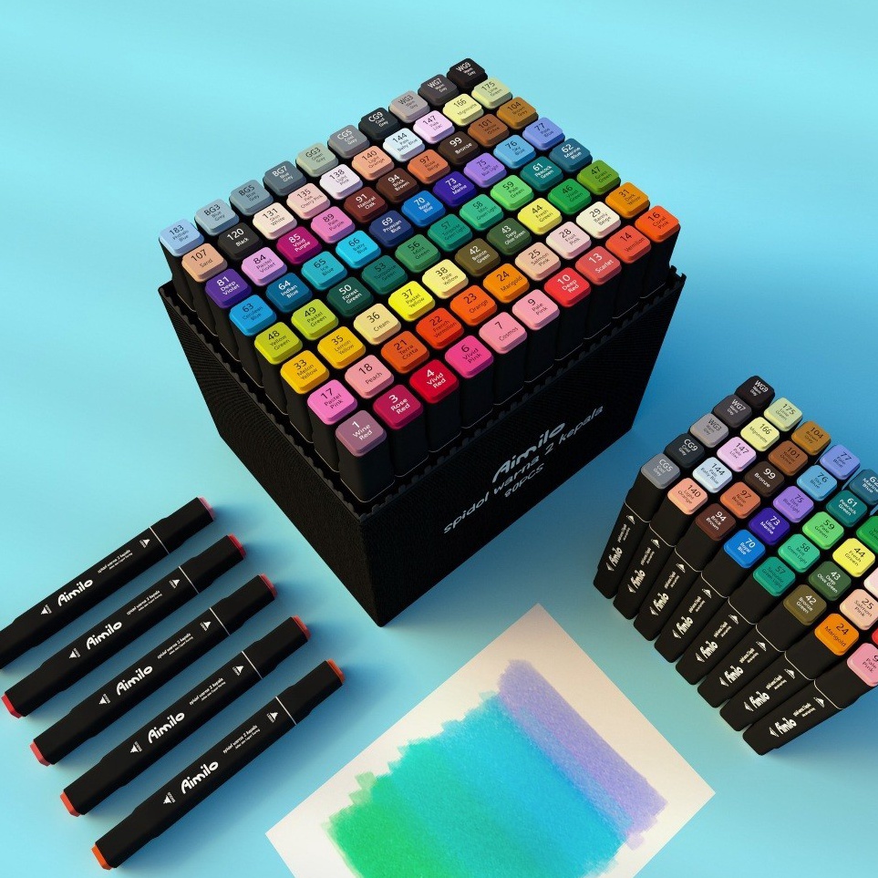 

KODE R66B Aimilo Spidol Warna Set 1 Set Sketch Marker 48 6 8 Warna