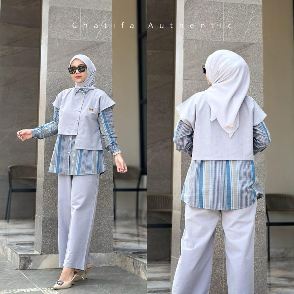Chatifa authentic original 100% | setelan triset 3 in1/ setelan kulot jumbo/ setelan rompi / setelan