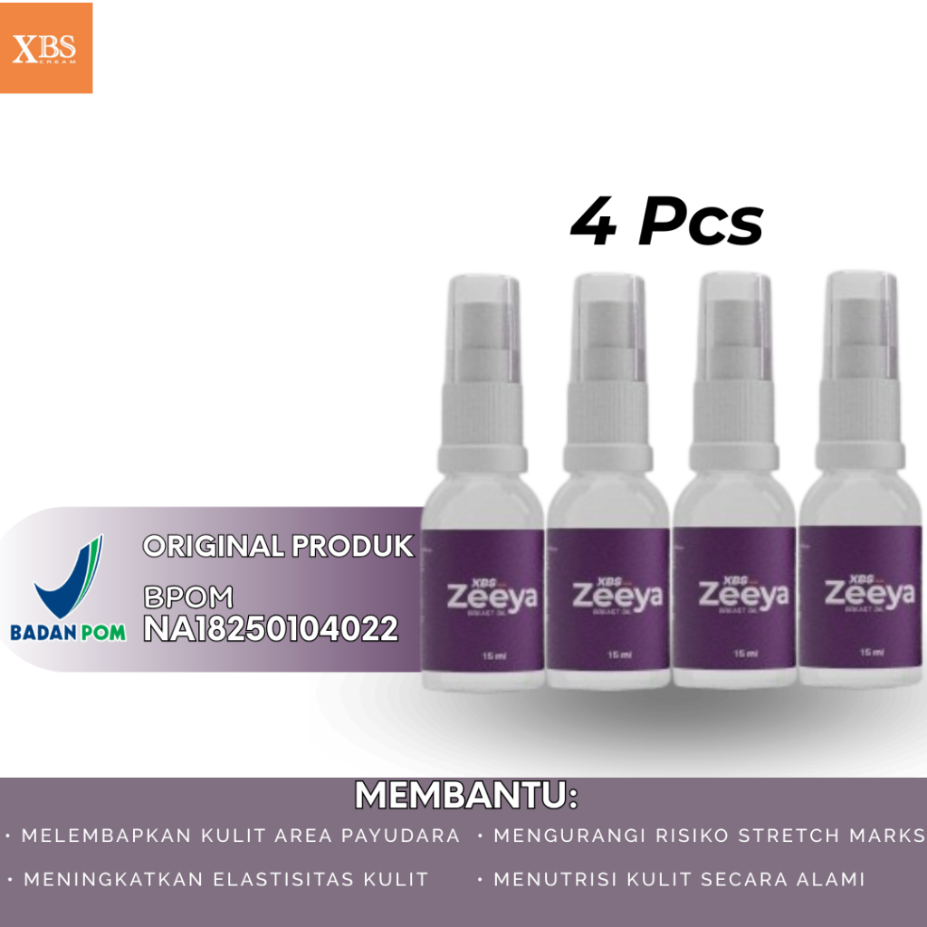 Paket 4 Pcs XBS Cream Zeeya Breast Oil Serum Payudara Membantu Membesarkan dan Mengencangkan BPOM Or