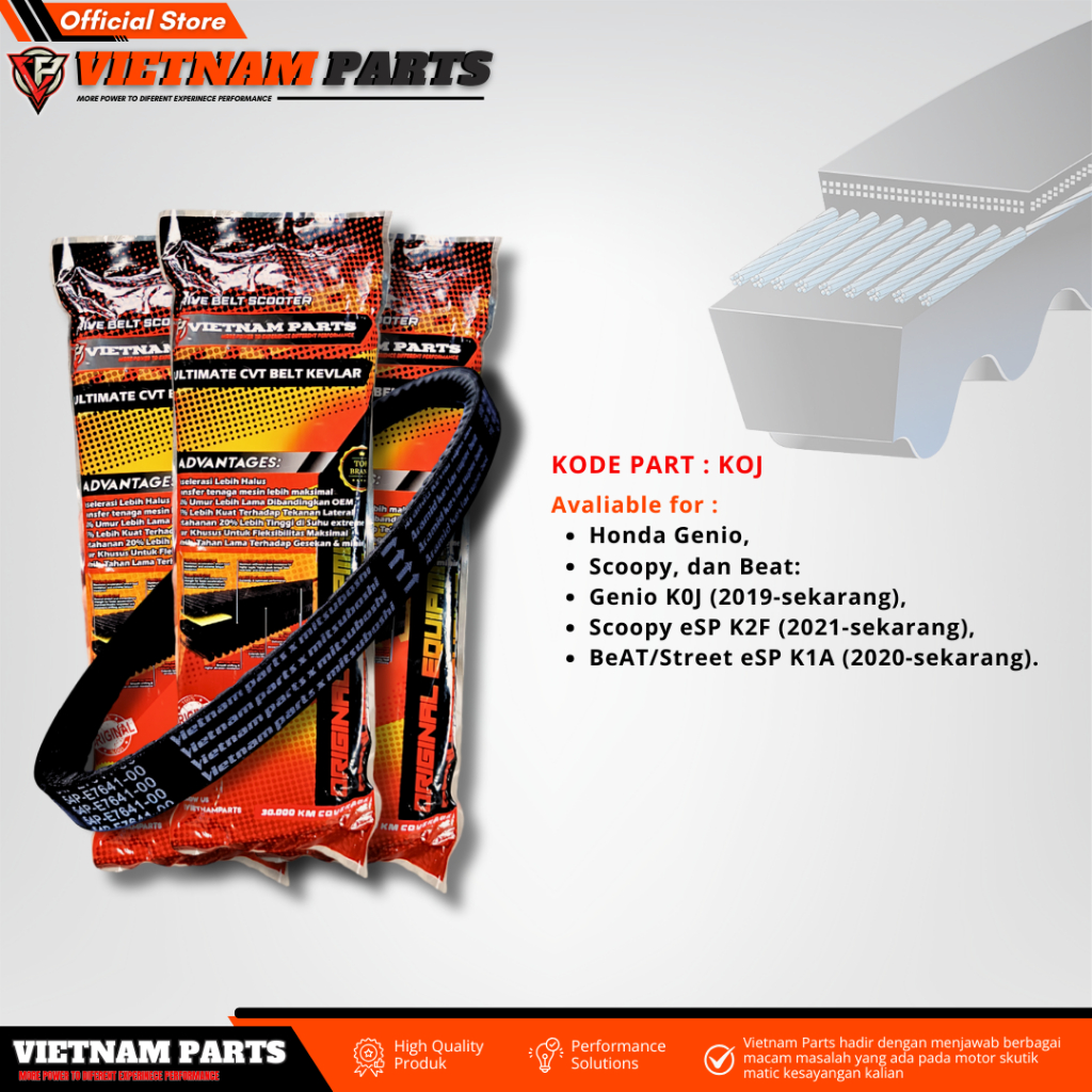 V-BELT KODE KOJ V-BELT GENIO BEAT SCOOPY VANBELT VIETNAM V BELT KODE K44 DAN KOJ UNTUK BEAT GENIO